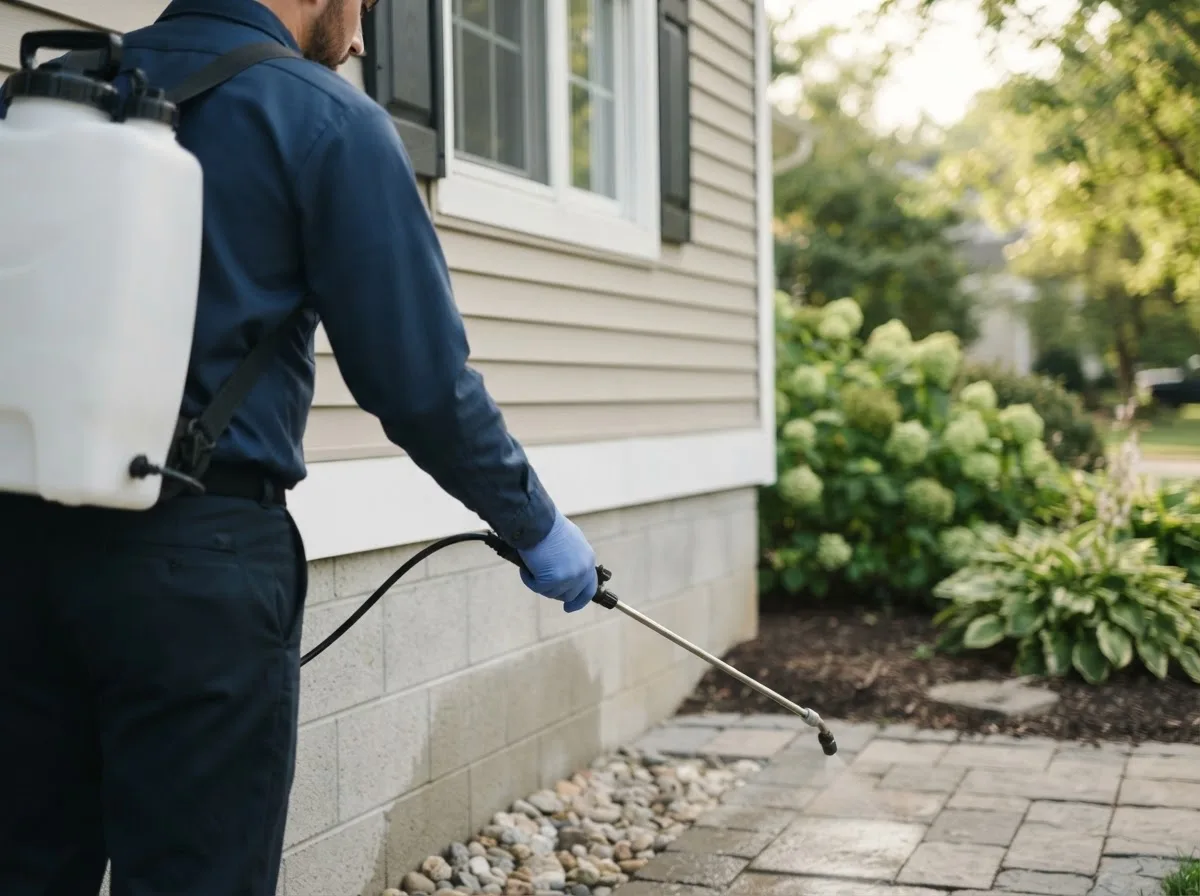 Pest control technician inspecting a home in Newton, IA
